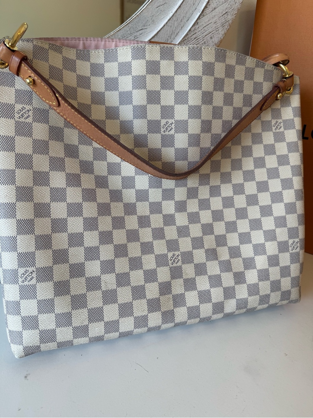 Louis Vuitton GRACEFUL Damier Azur Tote Purse Hobo With Box + Dust Bag - Picture 11 of 15